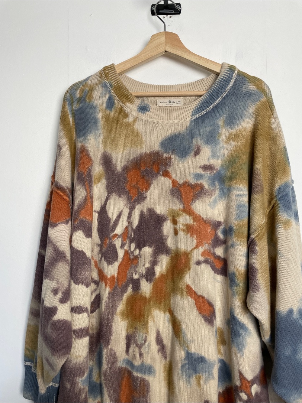 Natural Life Taylor Boho Tie-Dye Oversized Crewneck Knit Sweater Women's L/XL - Picture 4 of 8
